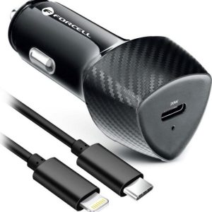 FORCELL F-ENERGY Carbon CC50-1C ładowarka samochodowa Typ C + kabel Typ C do Lightning PD 3A 20W czarna