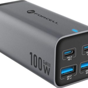 FORCELL F-ENERGY GaN III VT-49 ładowarka biurkowa 2 x Typ C + 2 x USB A PD QC4.0 SFC2.0 5A 100W szara