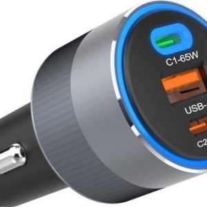 FORCELL F-ENERGY Alu ładowarka samochodowa 2 x Typ C + USB A PD QC4.0 SFC2.0 3A 85W szara