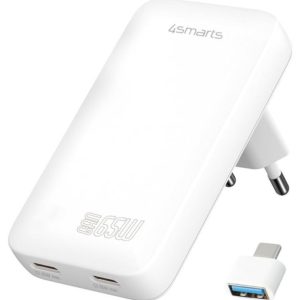4smarts FlatPlug SlimDual 65W GaN 2xUSB-C biały