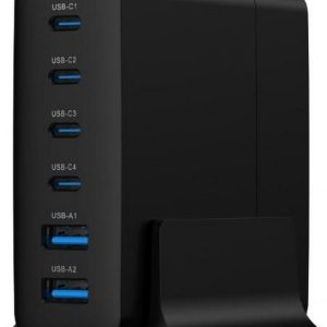 Gembird GaN 6x USB, 75W, czarna