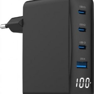 Gembird GaN 4x USB, 100W, LCD, czarna