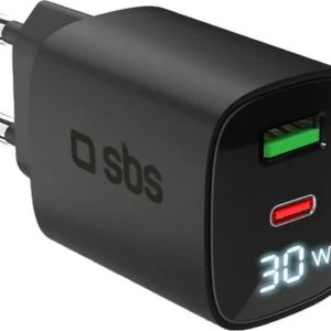 SBS 30W USB-A, USB-C czarna, wyświetlacz