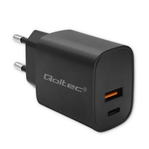 Qoltec GaN POWER PRO | 1xUSB-C | 1xUSB | 30W | 5-20V | 1.5-3A | Czarna