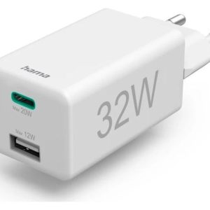 Hama ładowarka sieciowa mini 32W PD/QC 1x USB-C, 1x USB-A biała